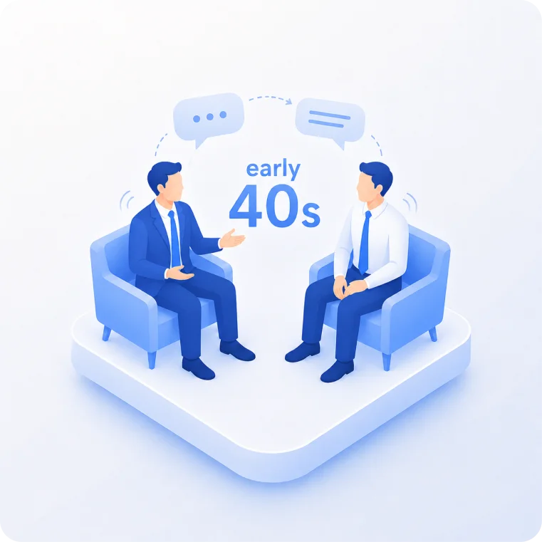 40代前半の経営者が事業承継について相談するイメージ